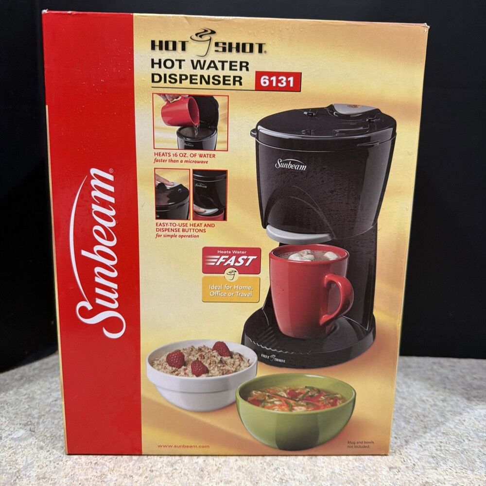Sunbeam 6131 Hot Shot Hot Water Dispenser - 16 oz Black Heats Fast -New-open box